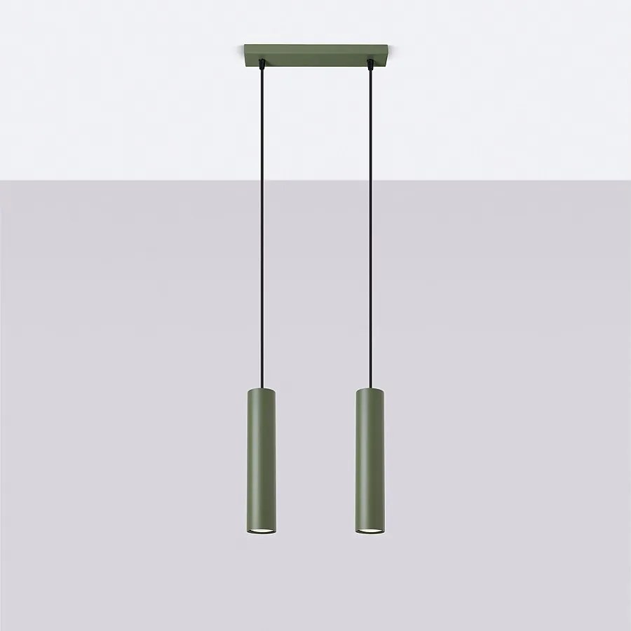 Lampa wisząca loft Toris, stal - 2 źródło światła 4000K - L.30 x H.105 cm - zielony oliwkowy