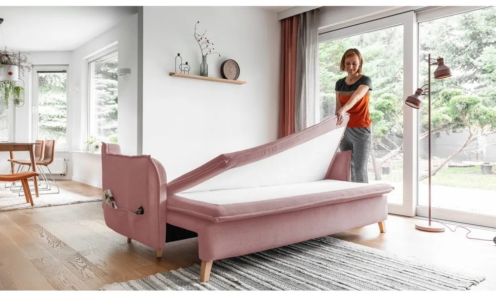 Jasnoróżowa rozkładana sofa 225 cm Charming Charlie – Miuform