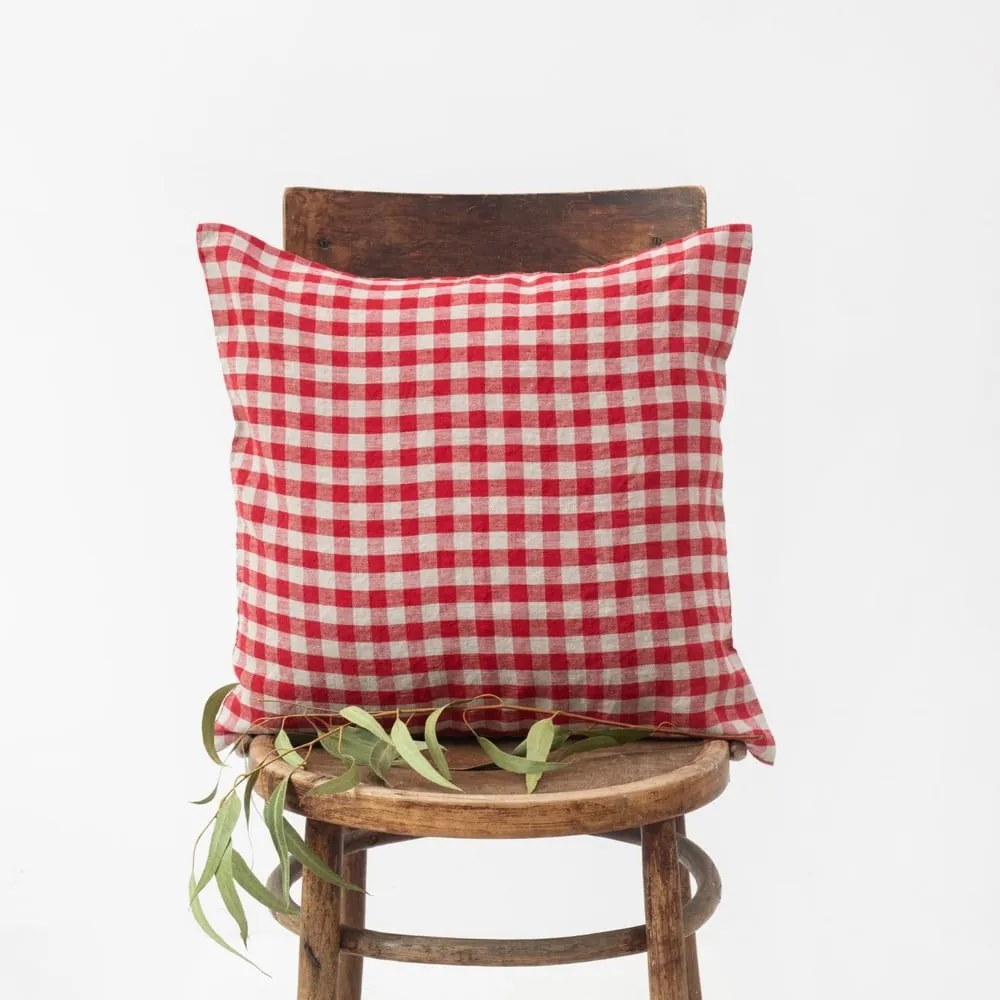 Lniana poszewka na poduszkę 50x50 cm Red Gingham – Linen Tales