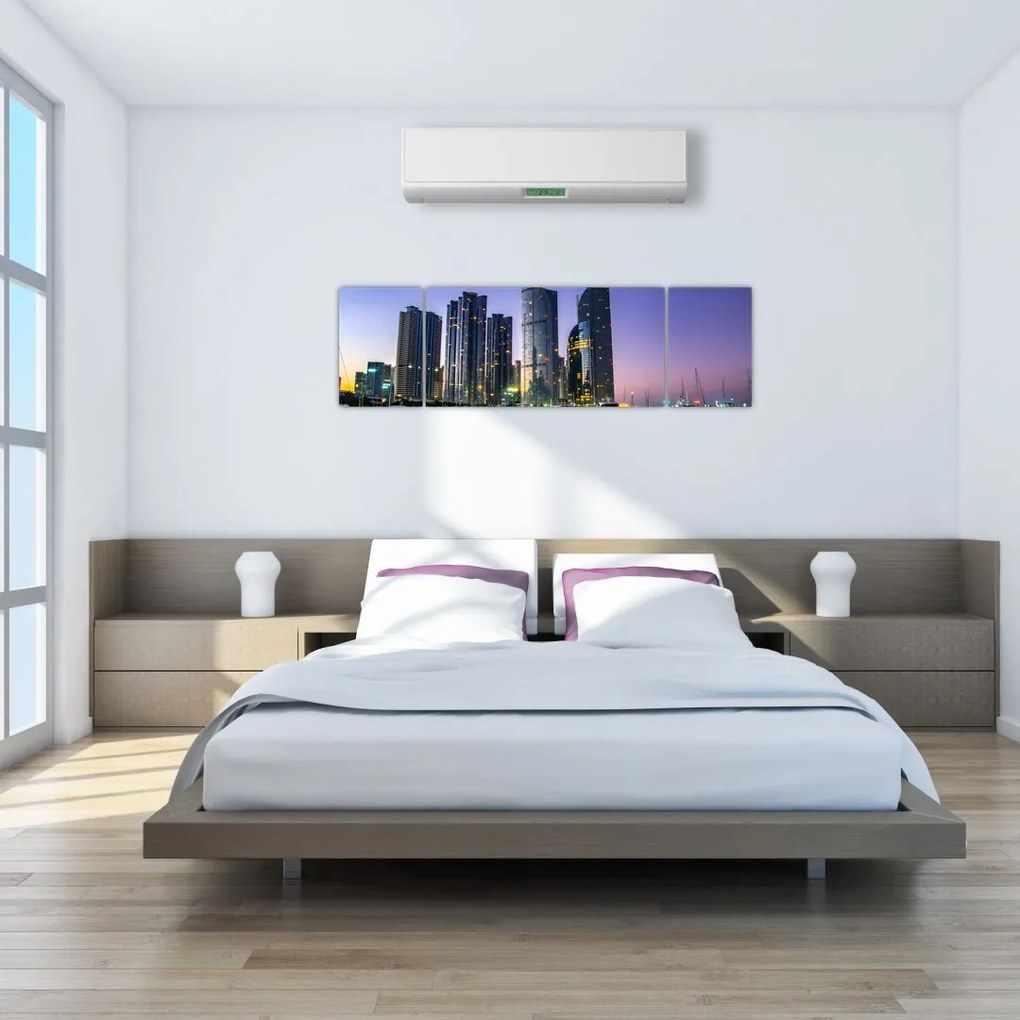 Obraz jachtów i drapaczy chmur (170x50 cm)