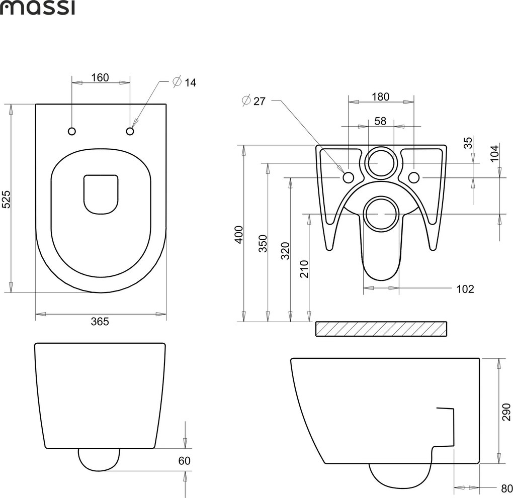 Massi Miska WC wisząca rimless zielona FLOW Green z deską wolnoopadającą typu Slim