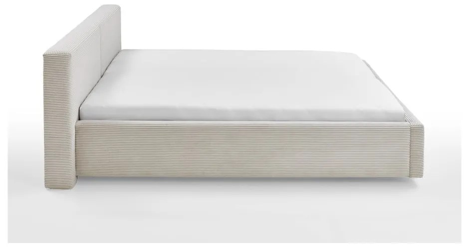 Beżowe tapicerowane łóżko dwuosobowe ze schowkiem ze stelażem 160x200 cm Cube – Meise Möbel