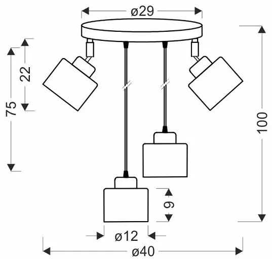 Lampa wisząca dwa reflektory i dwa klosze na zawiesiu - V131-Torini