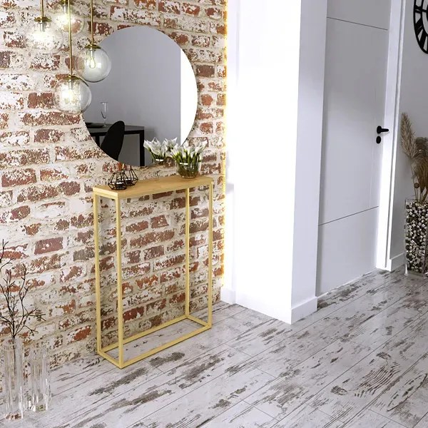 Konsola z metalowym stelażem złoty + dąb lancelot N6-N69