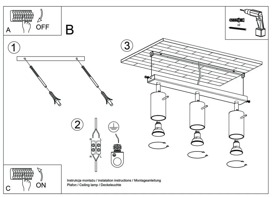 Drewniana lampa sufitowa Sollux Ludwik, dł. 45 cm