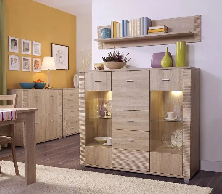 Komoda z witryną i barkiem dąb sonoma A4-L60