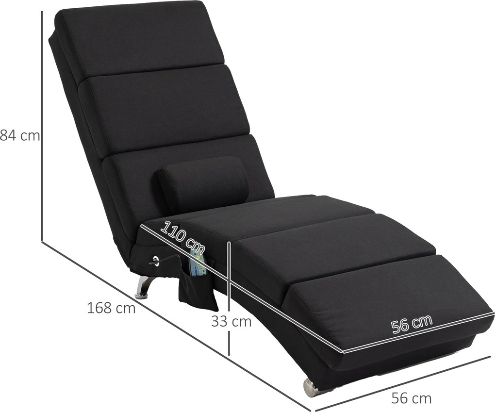 HOMCOM Fotel masujący, relaksacyjny, z funkcją leżenia i 8 punktami wibracyjnymi, 5 trybami, 56 x 168 x 84 cm, Czarny