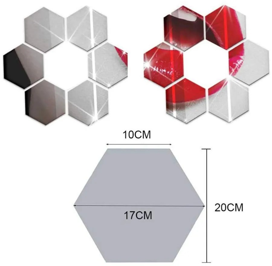 Zestaw 12 adhezyjnych naklejek lustrzanych Ambiance Hexagonal Mirror, 20x17 cm