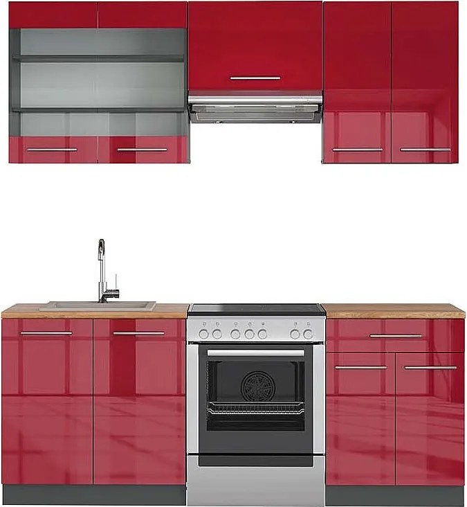 Aneks kuchenny bordowy wysoki połysk/antracyt 200x60x81.6 fame-line