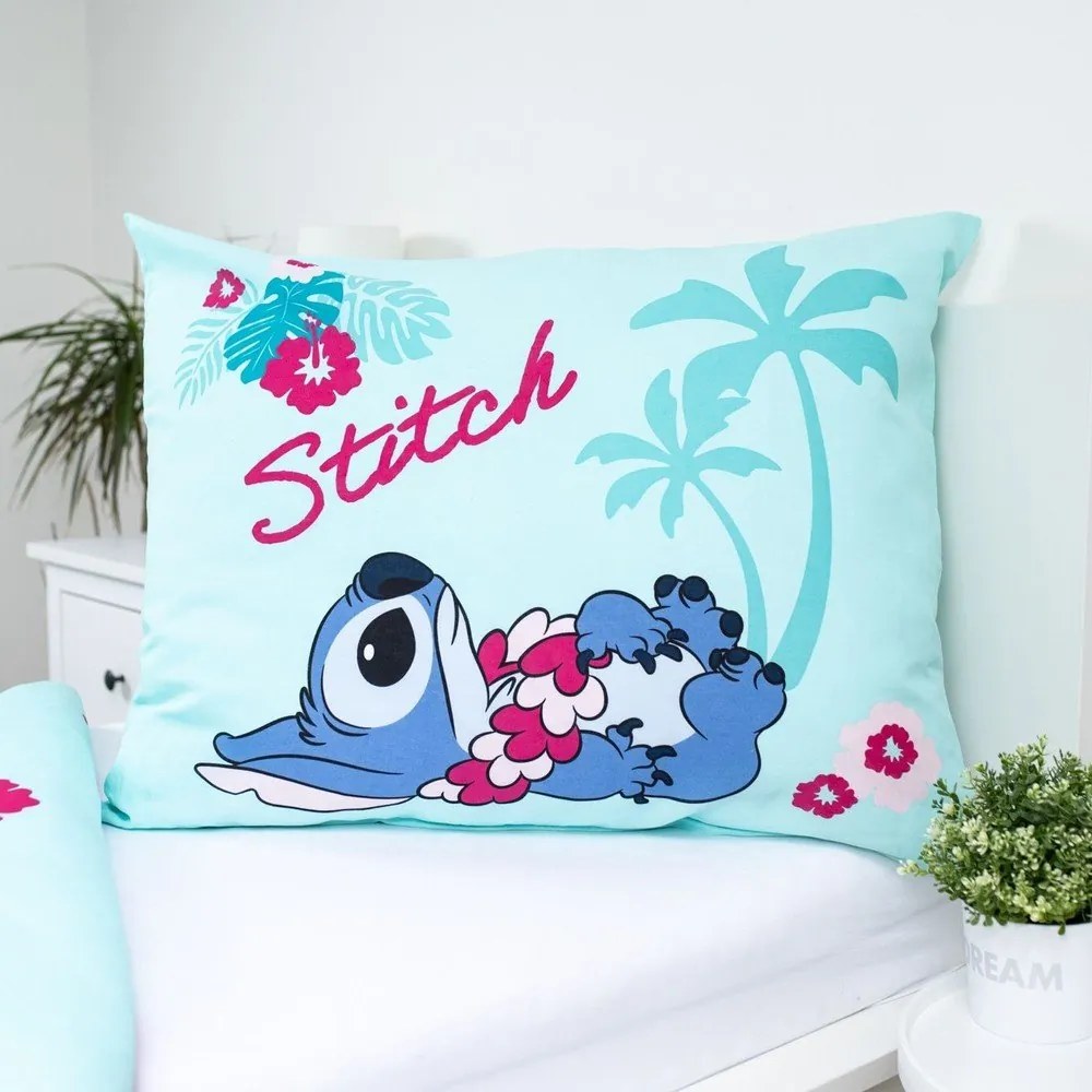 Niebieska bawełniana pościel dziecięca jednoosobowa 140x200 cm Lilo a Stitch "Hawaii" – Jerry Fabrics