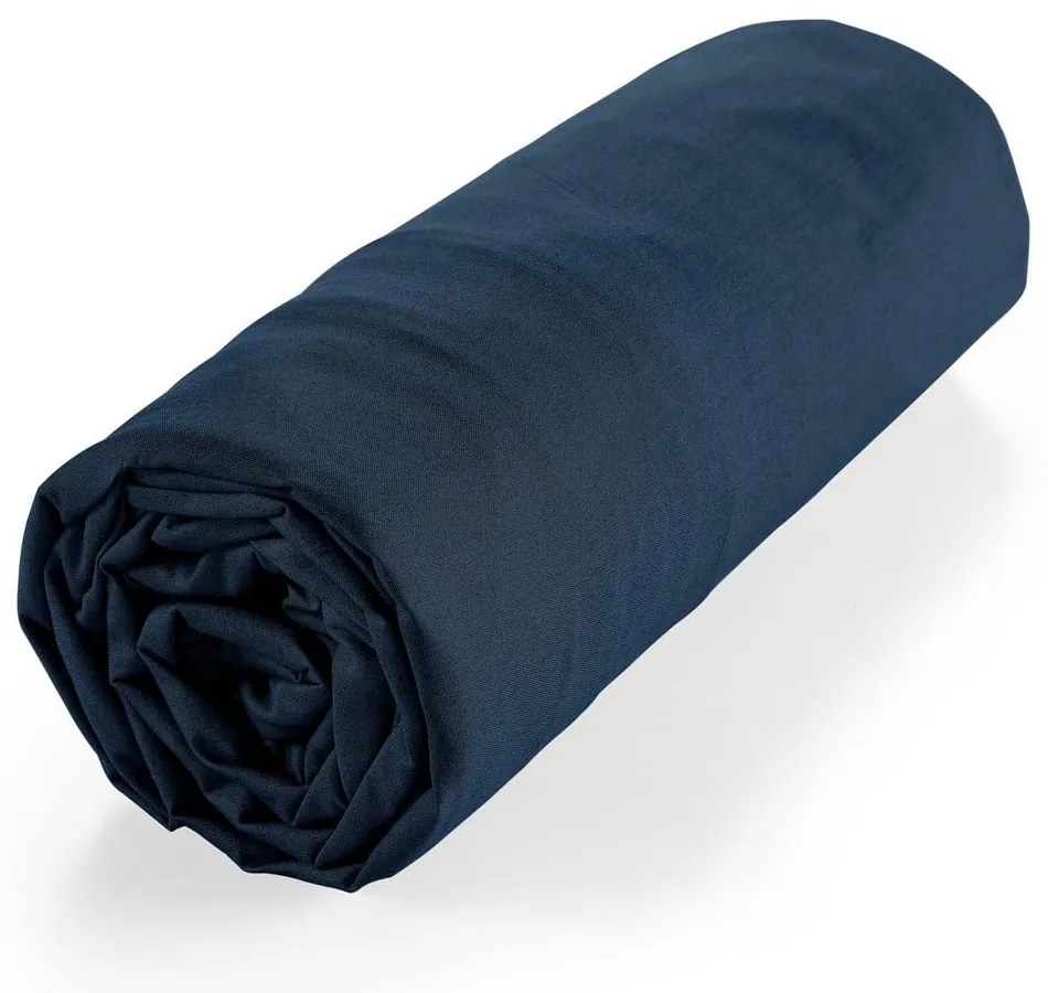 Ciemnoniebieskie prześcieradło z bawełny organicznej z gumką 160x200 cm Biolina – douceur d'intérieur