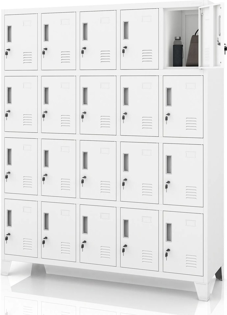 Szafa skrytkowa socjalna 20-skrytkowa na nóżkach biała, 1360x1720x450 mm: ROBERT
