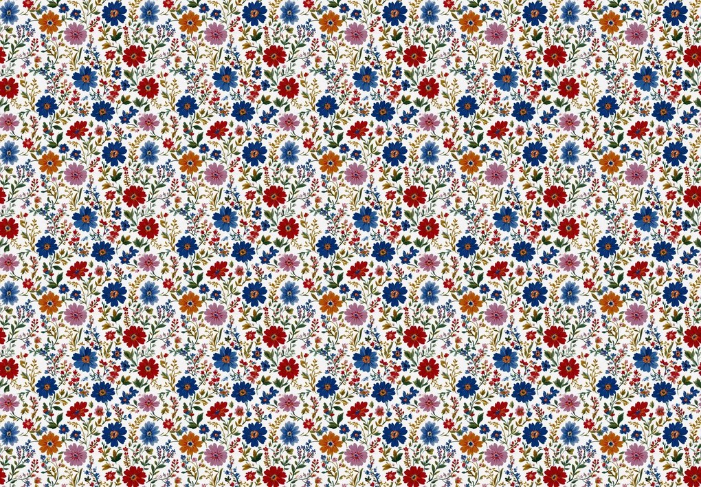 Fototapeta - Kwiaty w niebiesko-czerwonym (196x136 cm)