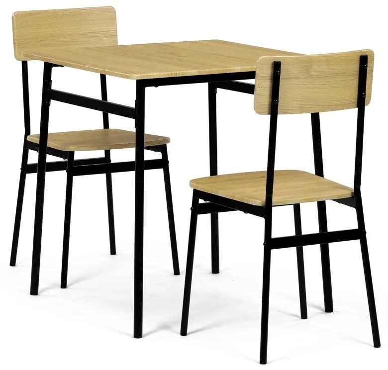 Zestaw jadalniany Industrial z 2 krzesłami, 70 x70 x 76 cm, dziki dąb