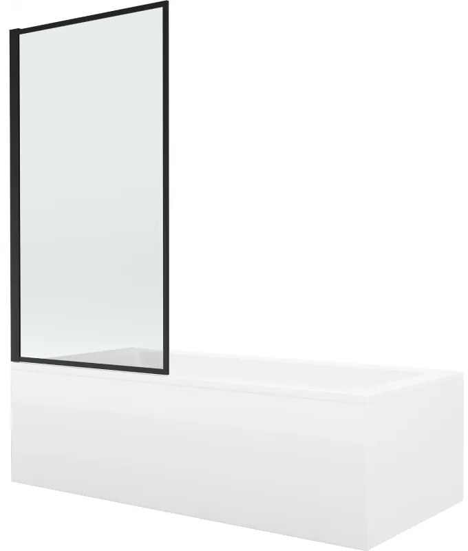 Mexen Cubik wanna prostokątna 150 x 70 cm z obudową i parawanem 1-skrzydłowym 80 cm, czarny wzór fix - 550315070X9308007070
