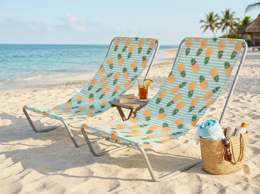 Zestaw 2 szt. składanych leżaków plażowych SAND PINEAPPLE, kolorowe