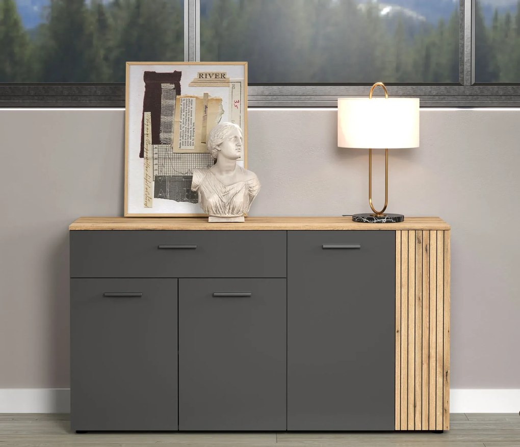 Duża komoda czterodrzwiowa grafit + dąb evok L2-L65