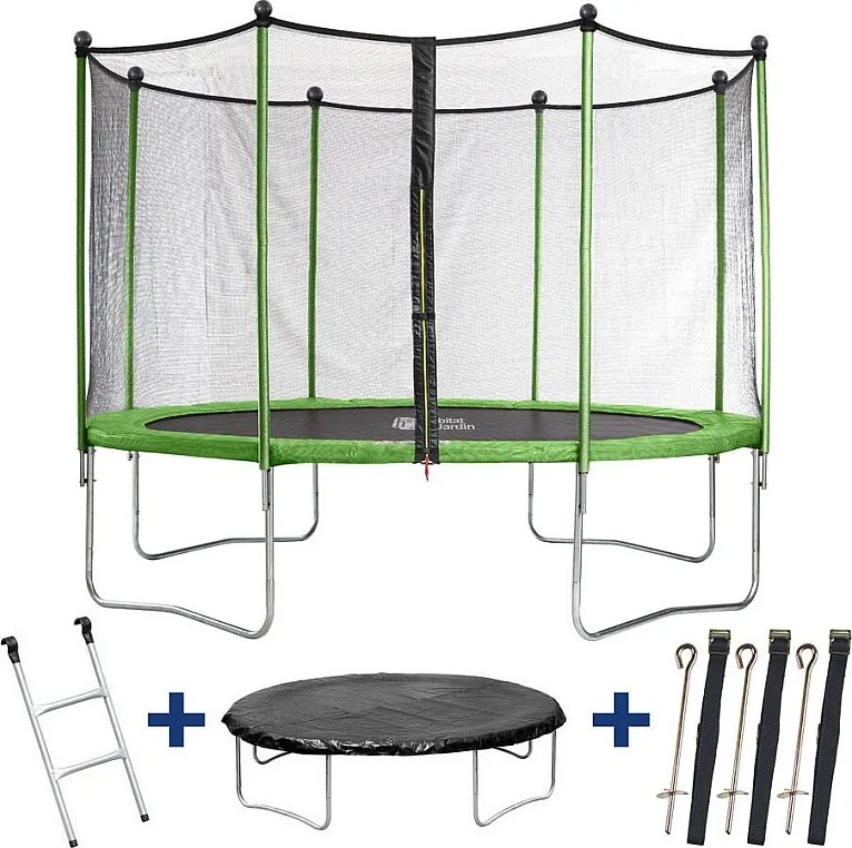Trampolina Yoopi 2 LUXE - Ø 3.65 m - Avec filet + échelle + couverture + kit d'ancrage