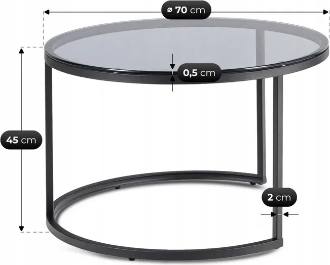Zestaw Stolików Kawowych CARRERA MAX 60 cm/70 cm Szary/Czarny Nowoczesny