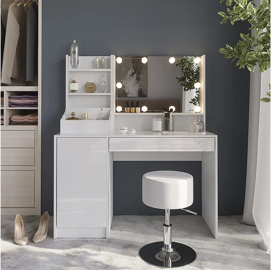 Stół do toalety biały/biały wysoki połysk 119.8x50.1x76 sherry