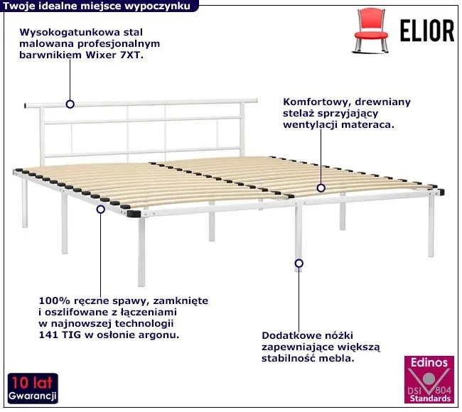 Białe metalowe łóżko małżeńskie 200x200 cm - Nikel