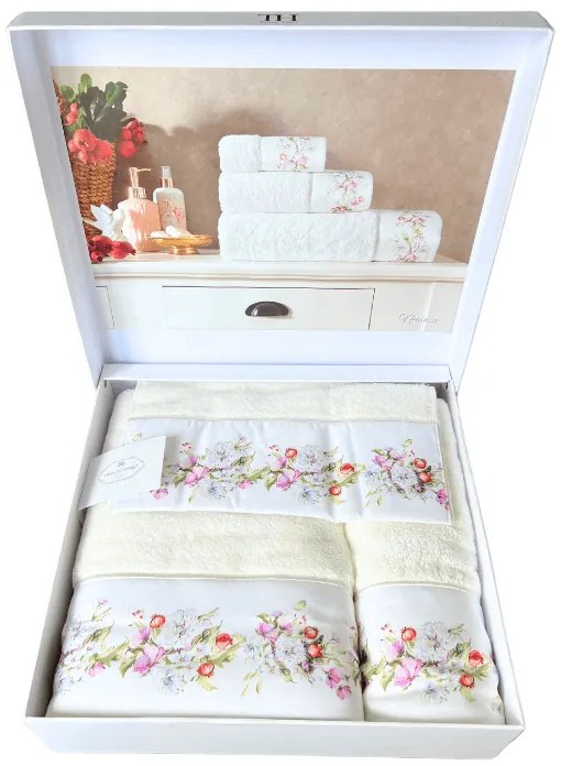 Podarunkowy zestaw ręczników NARCUSSE, 3 szt Biały Zestaw (ręcznik 30x50cm, ręcznik 50x100cm, ręcznik 75x150cm)
