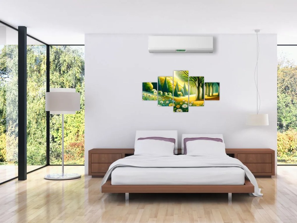 Obraz - Wieś w żółto-zielonym (125x70 cm)