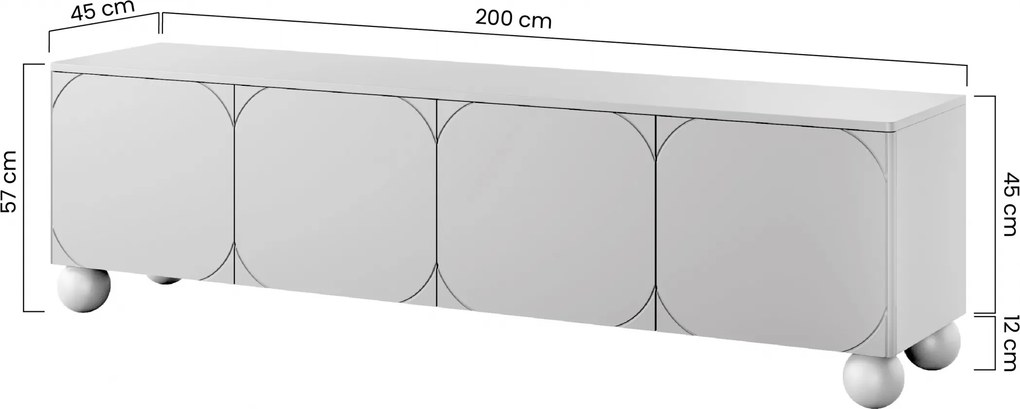 Szafka RTV Sonatia II 200 cm czterodrzwiowa na nogach kulach - kaszmir