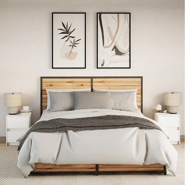 Zestaw 2 Białych Szafek Nocnych z Drewna Inżynieryjnego z Szufladami i Personalizowanymi Światłami LED RGB