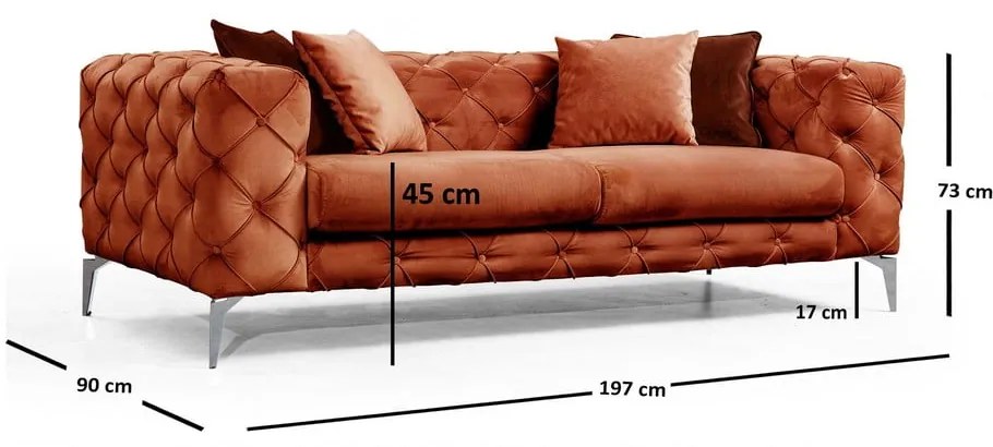 Pomarańczowa aksamitna sofa 197 cm Como – Artie