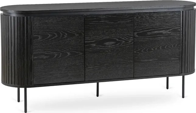 Komoda do Salonu BECK 160 cm Czarna Trzydrzwiowa Ryflowana Nowoczesna