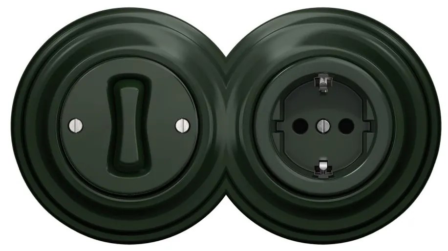 Kliklap - Retro jednobiegunowy włącznik nr 1 i gniazdo SCHUKO 230V z ramką, zielone