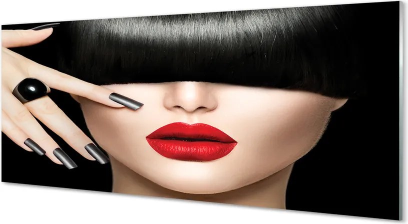 Panel nad Blat Kuchenny Kobieta z Grzywką i Czerwonymi Ustami