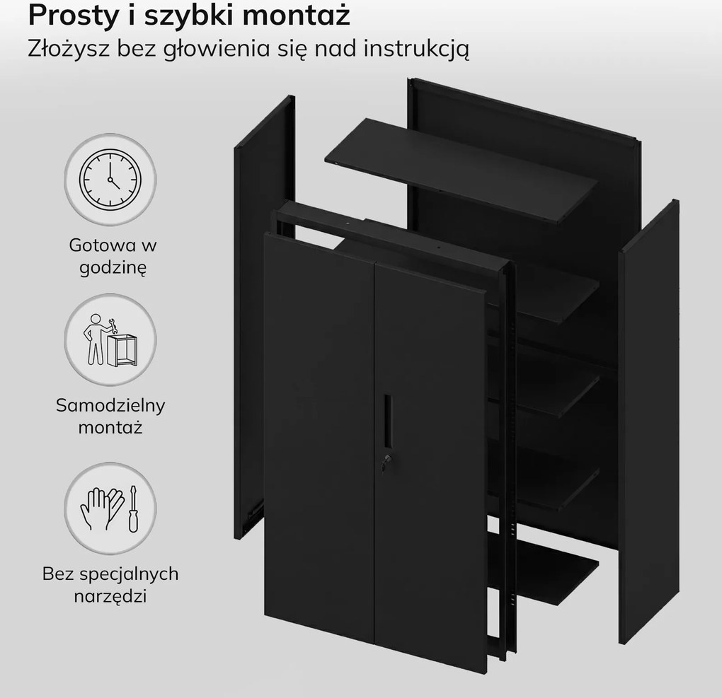 Szafa metalowa wielofunkcyjna Megan z 2 szufladami, czarna