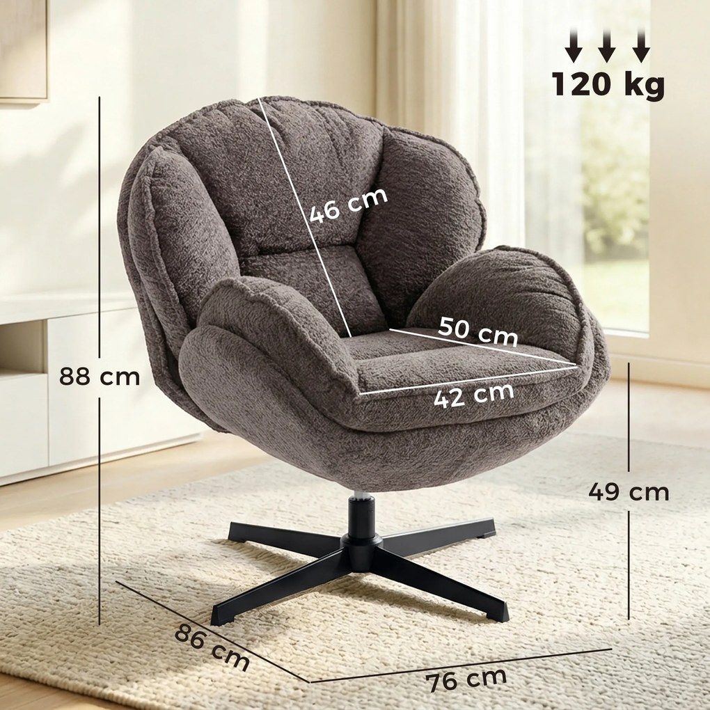 HOMCOM Nowoczesny fotel typu wingback, welurowy fotel z podłokietnikami, czteroramienna podstawa, sprężyny S, funkcja obrotu 360°, szary | Aosom PL