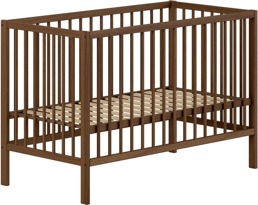 Brązowe łóżeczko z litego drewna bukowego z regulowaną wysokością 60x120 cm Dino – Vipack