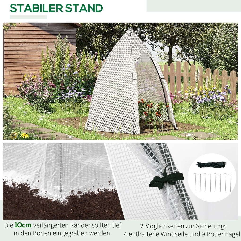 Outsunny Szklarnia Ochronna Przed Zimą, Miniszklarnia z Rolowanymi Drzwiami, Biała, 160 x 140 x 180 cm