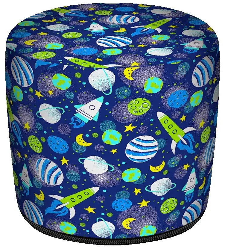 Granatowa okrągła pufa dziecięca w rakiety R4-K85