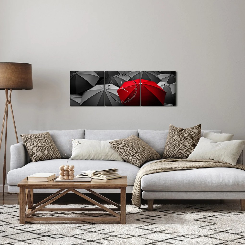 Obraz otwartych parasoli (z zegarem) (90x30 cm)