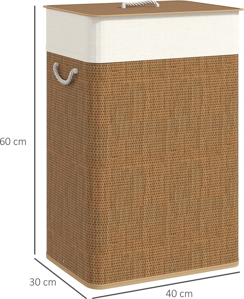 HOMCOM Kosz na bieliznę z bambusa z pokrywą 72 L, organizer na bieliznę z uchwytami z bambusa, wyjmowany worek Brązowy