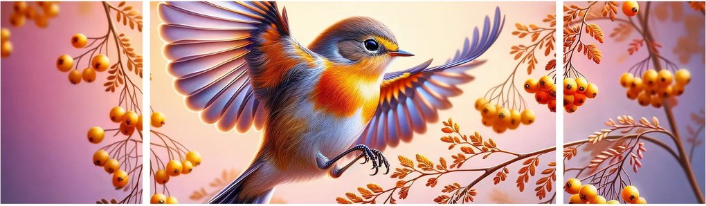 Obraz - Ptak z jarzębiną (170x50 cm)