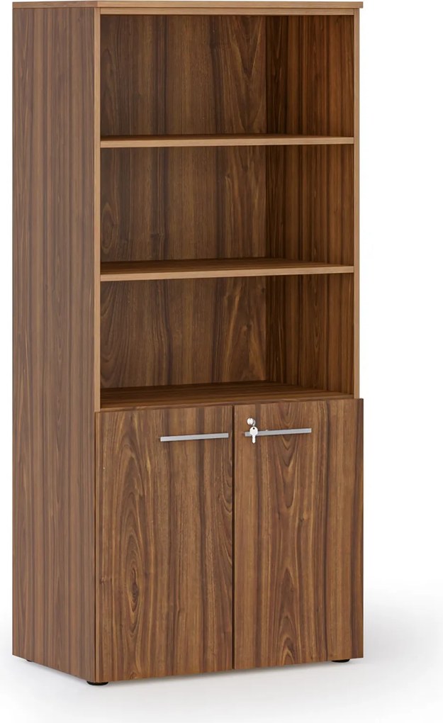 Szafa biurowa z drzwiami niskimi PRIMO WOOD, 800 x 500 x 1781 mm, orzech