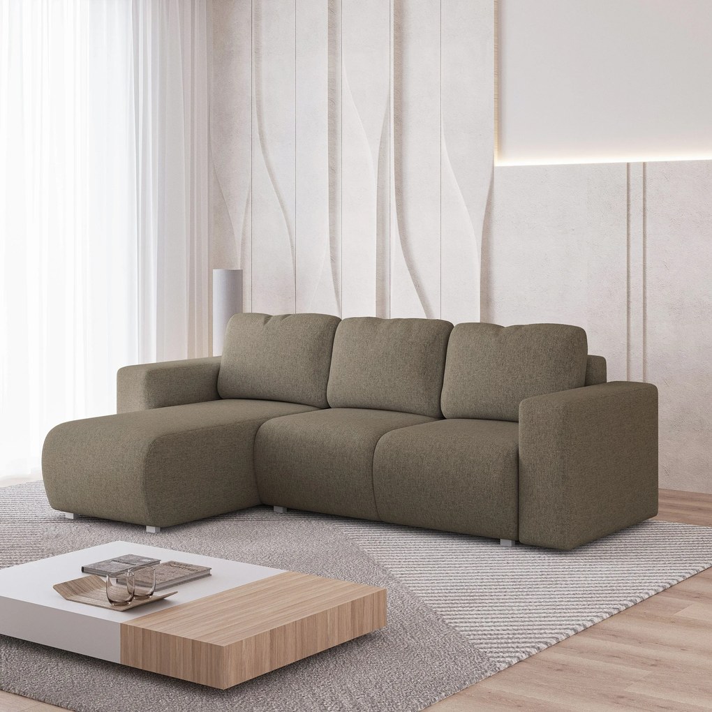Masseno Narożnik RINOVA z funkcją spania i pojemnikiem na pościel Narozniki L, Rozkładana sofa - Brązowy, NEVE 16