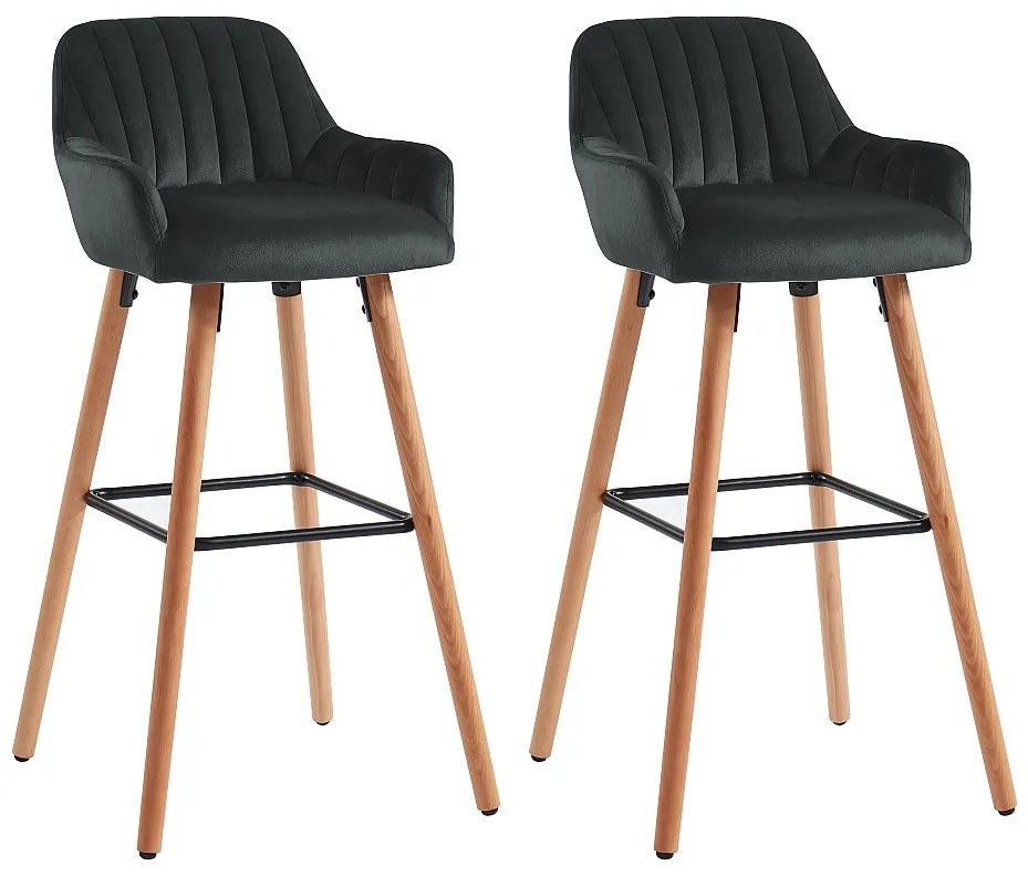 Zestaw 2 stołków barowych ELEANA - Welur i metal efekt drewna - Kolor czarny
