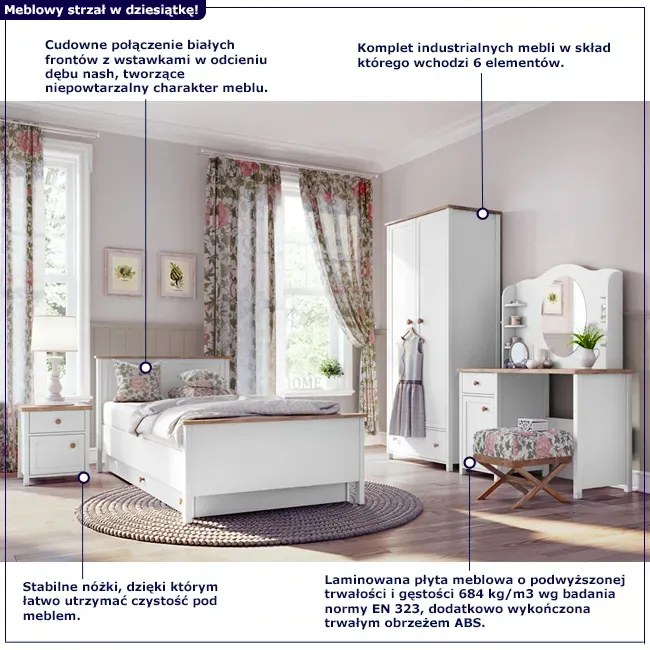 Skandynawski zestaw mebli do sypialni biały + dąb nash - so F8-H42