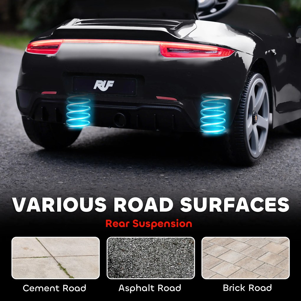 AIYAPLAY Elektryczny samochód dla dzieci 12V z pilotem, muzyką i pasem bezpieczeństwa — czarny