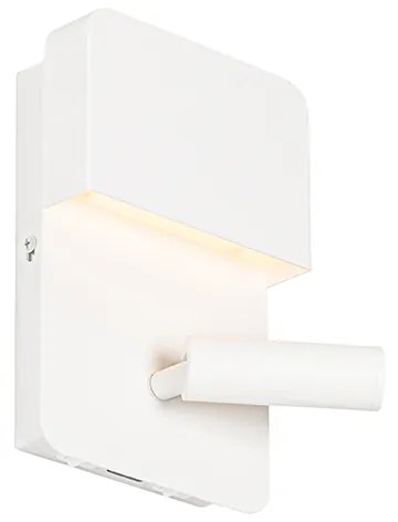 Lampa ścienna biała z wbudowanym LED z USB i lampką do czytania z przełącznikiem - Robin Nowoczesny Oswietlenie wewnetrzne