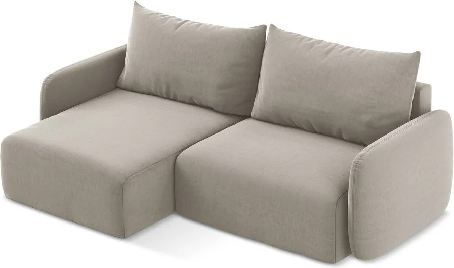 Szarobrązowy aksamitny rozkładany narożnik ze schowkiem (lewostronny/z szezlongiem) Kalena – Makamii