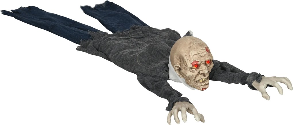 HOMCOM Dekoracja Halloween Zombie, LED Oczy, wydaje dźwięki i pełza, czujnik ruchu i dźwięku, zasilanie bateryjne, 159 cm