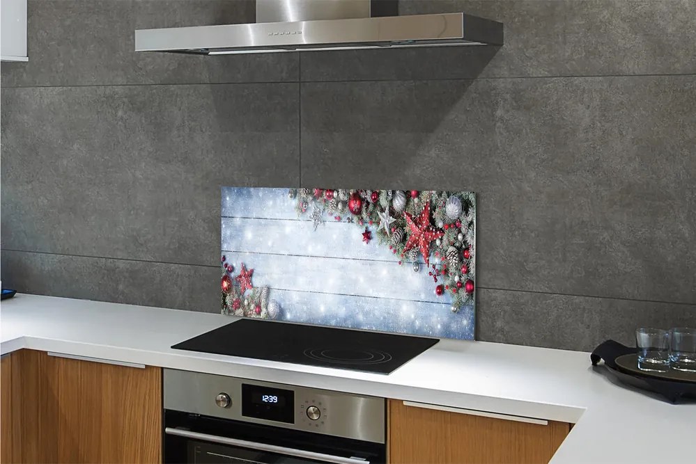 Panel szklany do Kuchni Szyszki i Bombki na Drewnie